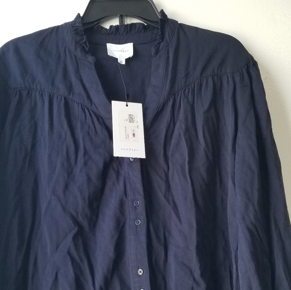 Sundays Andrea Long Sleeve Twill Top In Navy Size XS - Picture 8 of 13